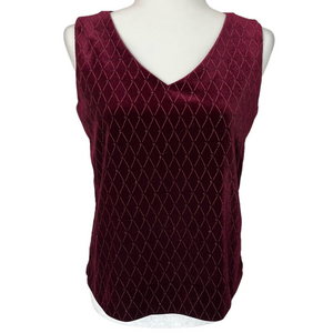 Cleo Petites Stretch Velvet Gold Sparkle Stitched Burgundy V-Neck Tank Top 6